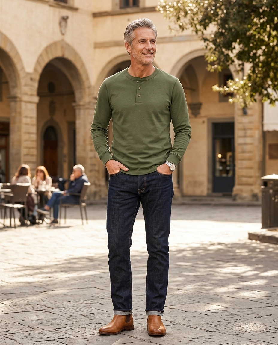 Man wearing green casual long-sleeve button shirt