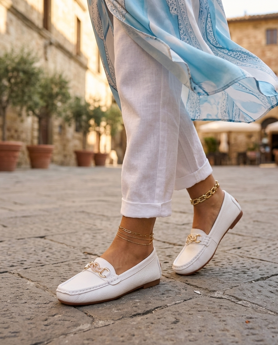 Marguerite slip on chain loafers in white