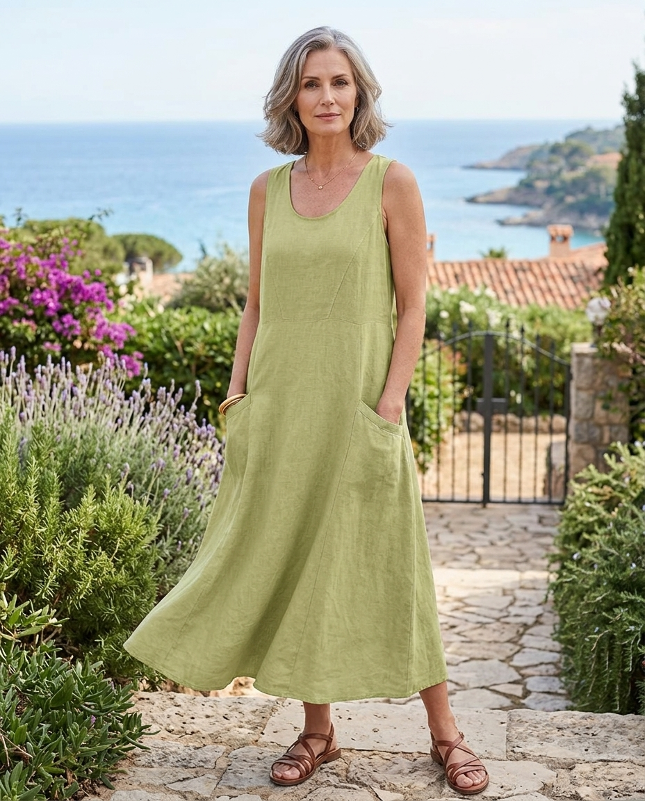 Theodora | Women's Sleeveless Scoop-Neck Maxi Dress with Pockets