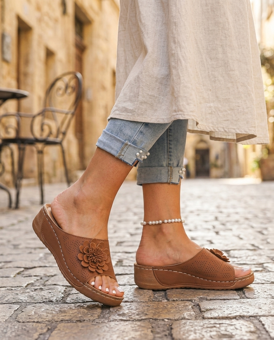 Isolde | Women's Floral Wedge Slide Sandals