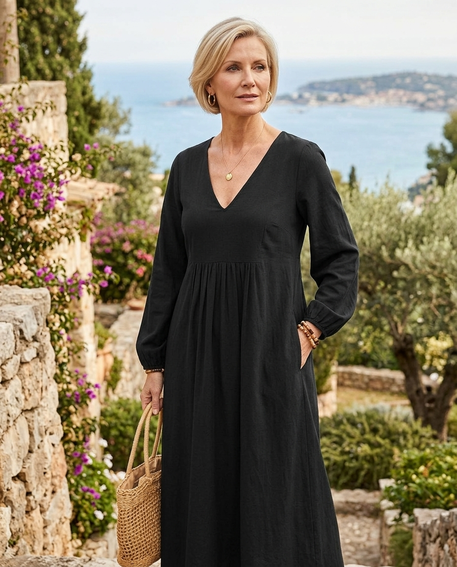Ysolde | Women's V-Neck Smocked-Waist Balloon-Sleeve Midi Dress