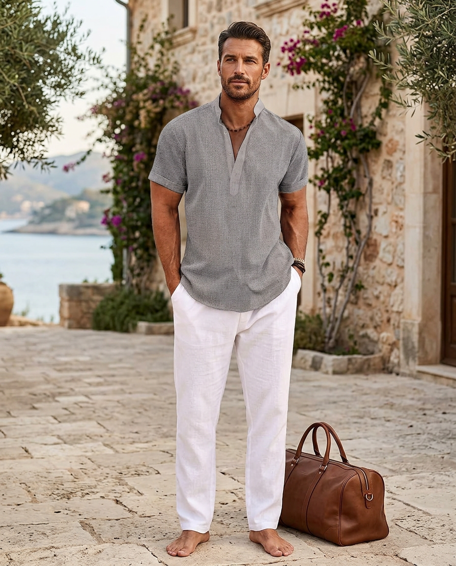 Bradley | Men Short Sleeve Henley Casual Shirt