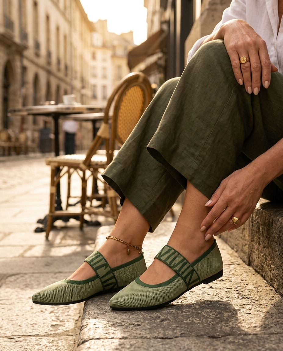 Evangelina | Women's Knit Mary Jane Ballet Flats
