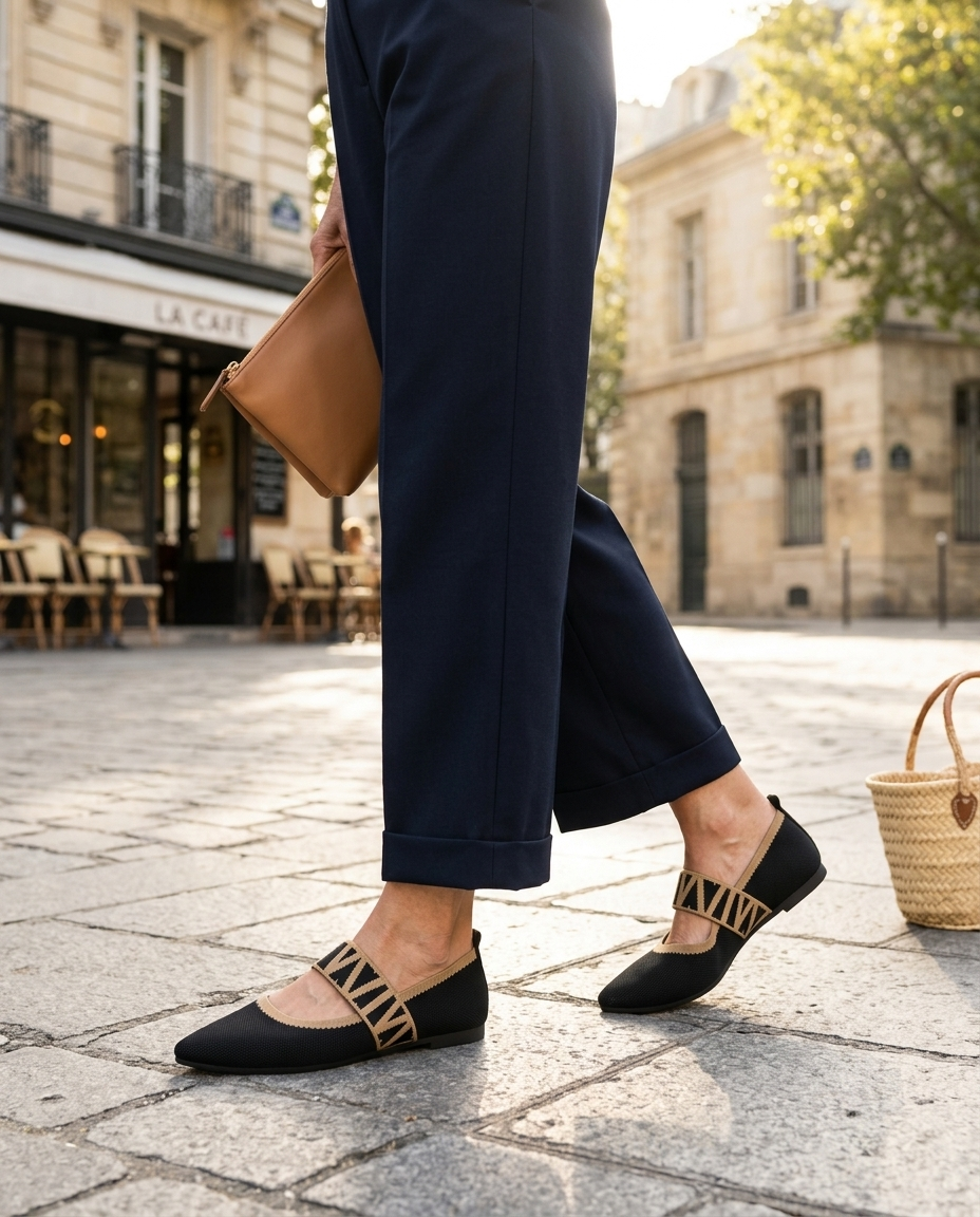 Evangelina | Women's Knit Mary Jane Ballet Flats