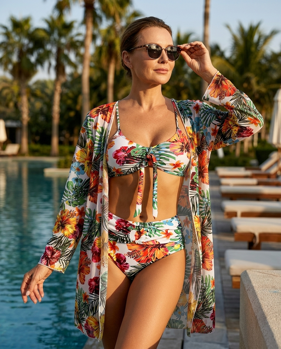 Marisol | Women's Tropical Print Bikini Set with Cover-Up