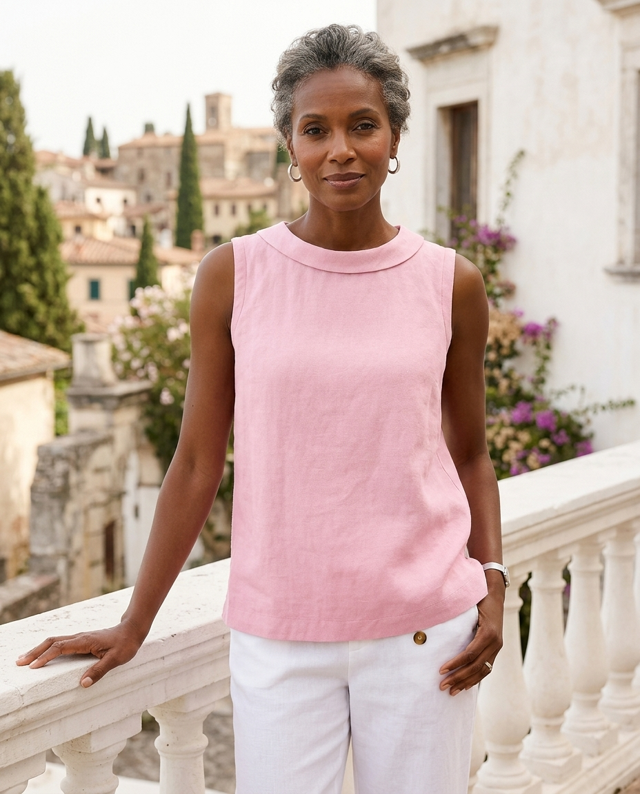 Delphine | Women's Sleeveless Roll-Collar Top