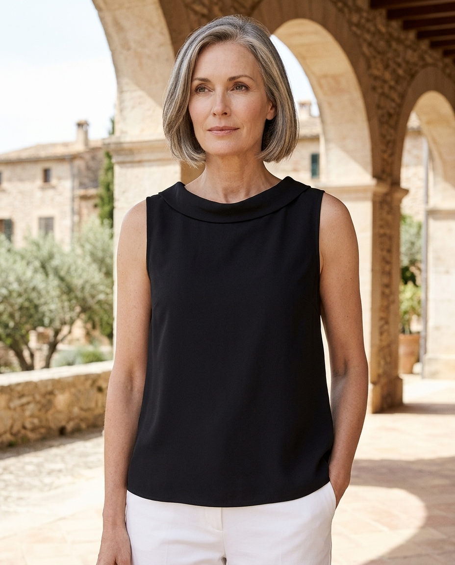 Delphine | Women's Sleeveless Roll-Collar Top