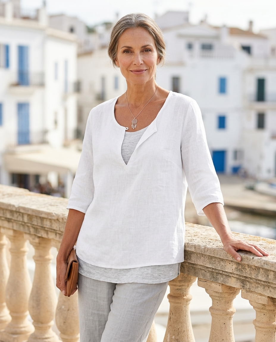 Vivienne | Women's Split-Neck Three-Quarter Sleeve Blouse