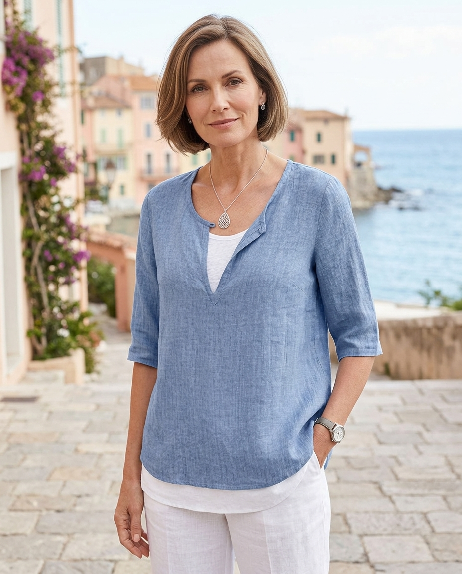 Vivienne | Women's Split-Neck Three-Quarter Sleeve Blouse