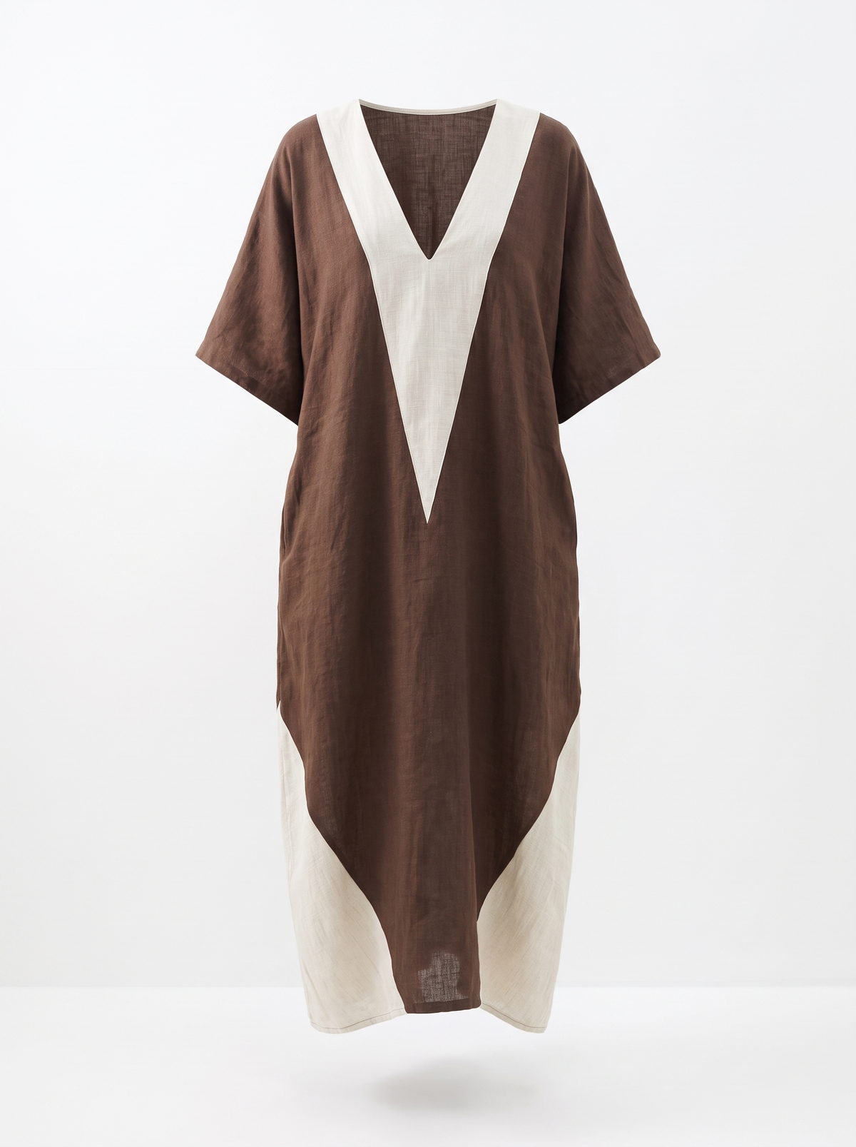 Roberta | Women's Colour-Block Linen Kaftan Maxi Dress front