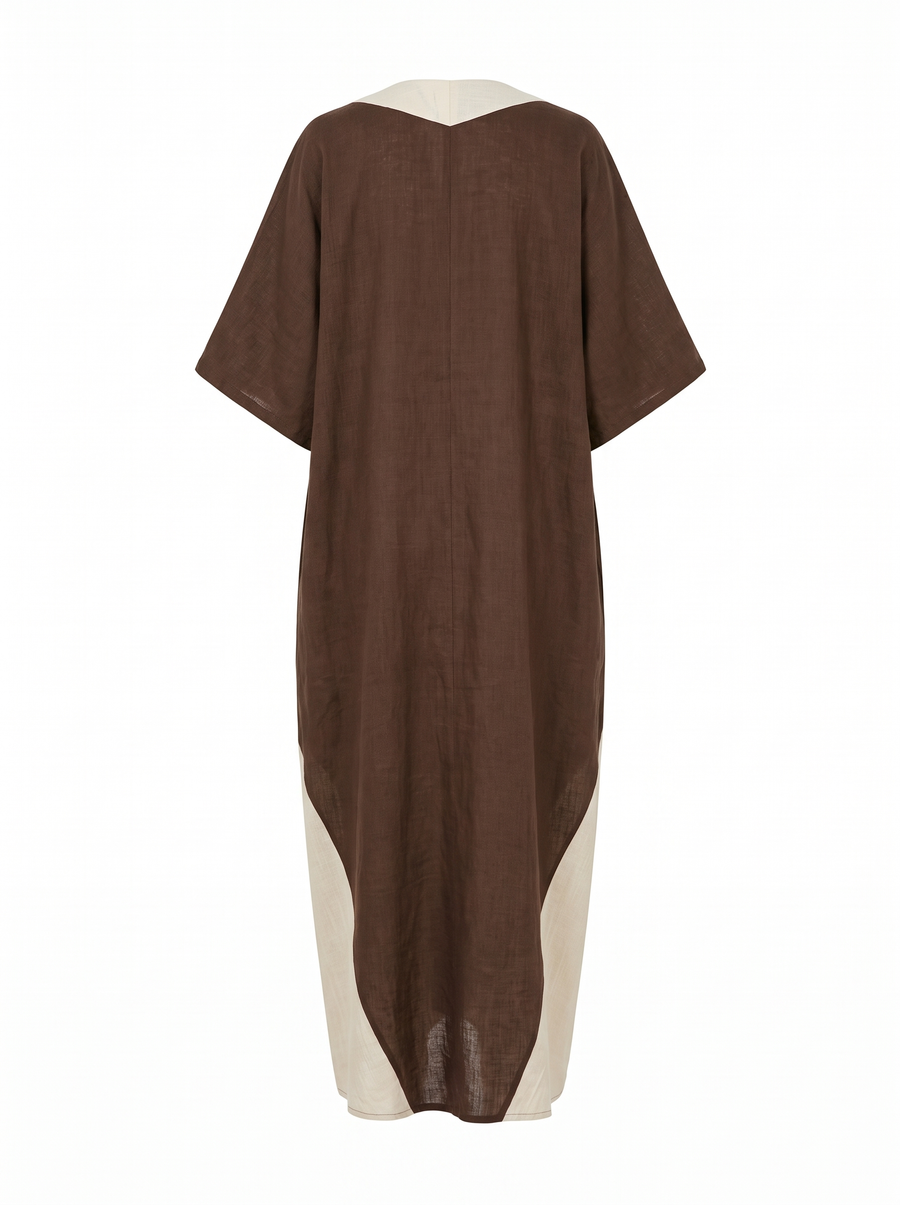 Roberta | Women's Colour-Block Linen Kaftan Maxi Dress back