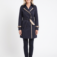 Harriet | Women's Contrast-Trim Belted Double-Breasted Trench Coat model1