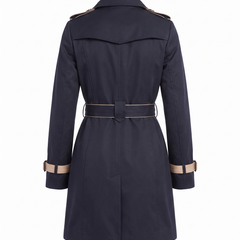 Harriet | Women's Contrast-Trim Belted Double-Breasted Trench Coat back