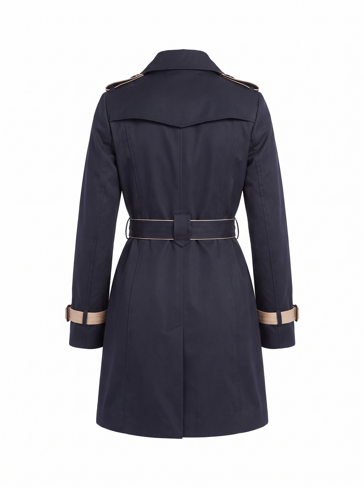 Harriet | Women's Contrast-Trim Belted Double-Breasted Trench Coat back