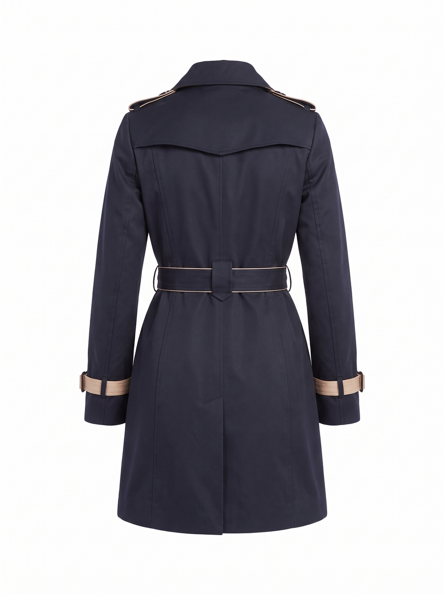 Harriet | Women's Contrast-Trim Belted Double-Breasted Trench Coat back
