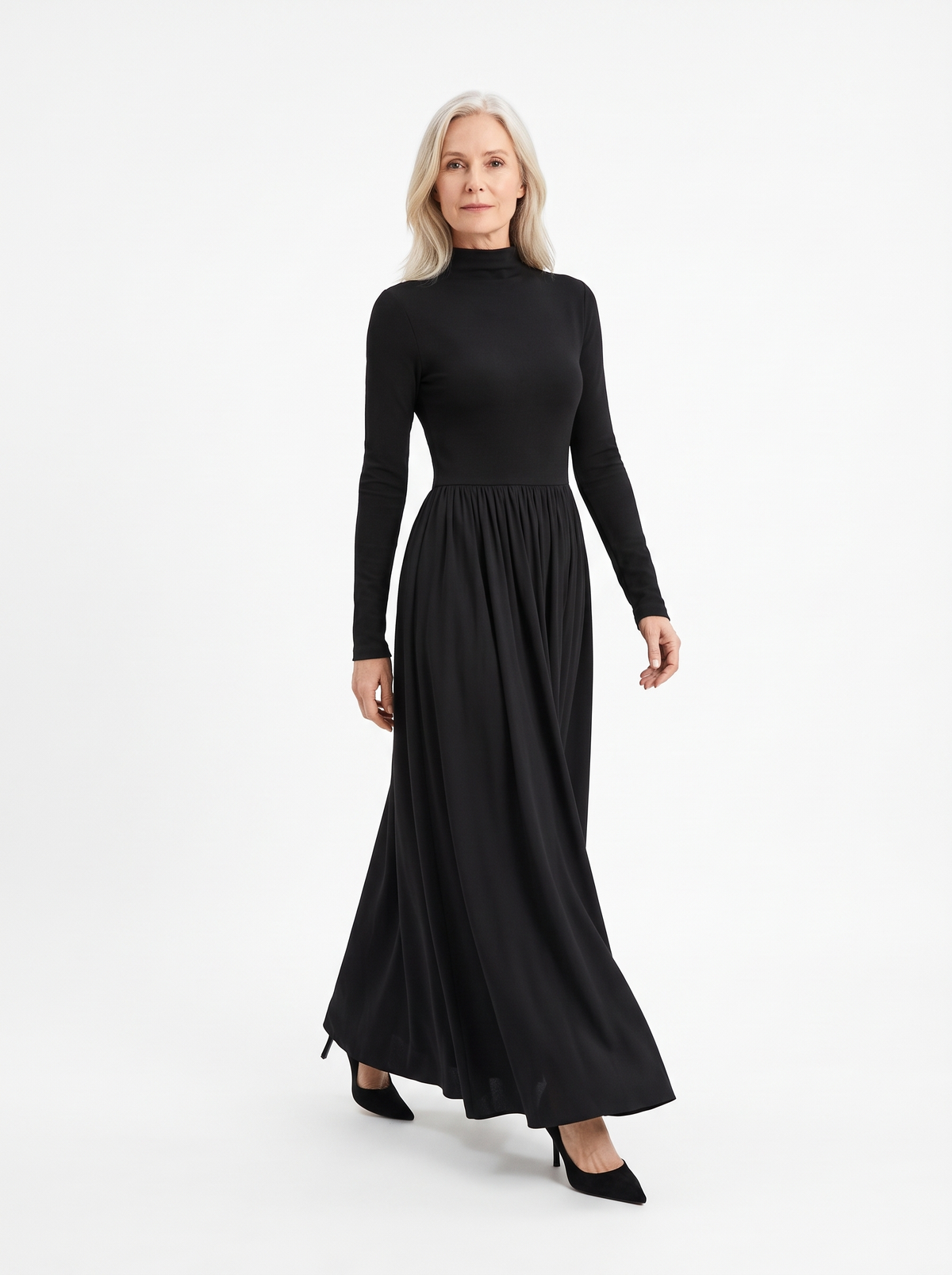 Patricia | Women's Turtleneck Fit-and-Flare Maxi Dress model2