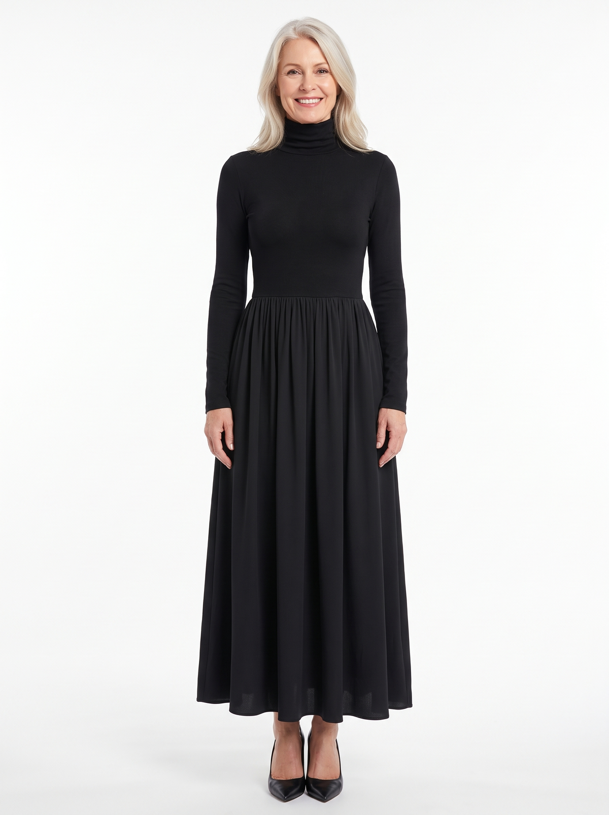 Patricia | Women's Turtleneck Fit-and-Flare Maxi Dress model1