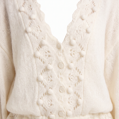 June-Esther | Women's Pointelle Lace Poet-Sleeve Knit Cardigan detail
