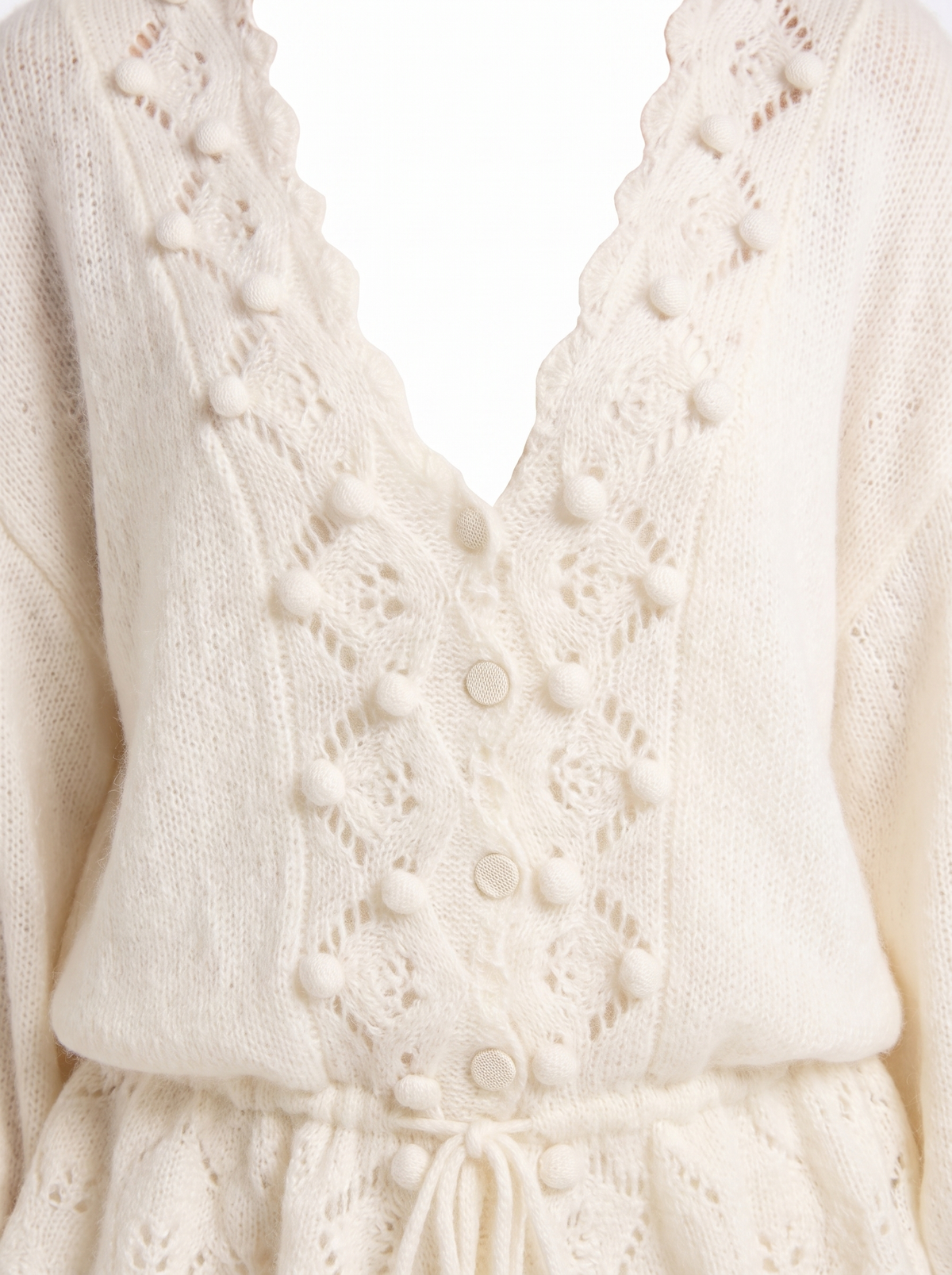 June-Esther | Women's Pointelle Lace Poet-Sleeve Knit Cardigan detail
