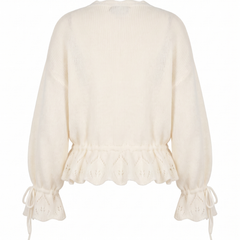 June-Esther | Women's Pointelle Lace Poet-Sleeve Knit Cardigan back