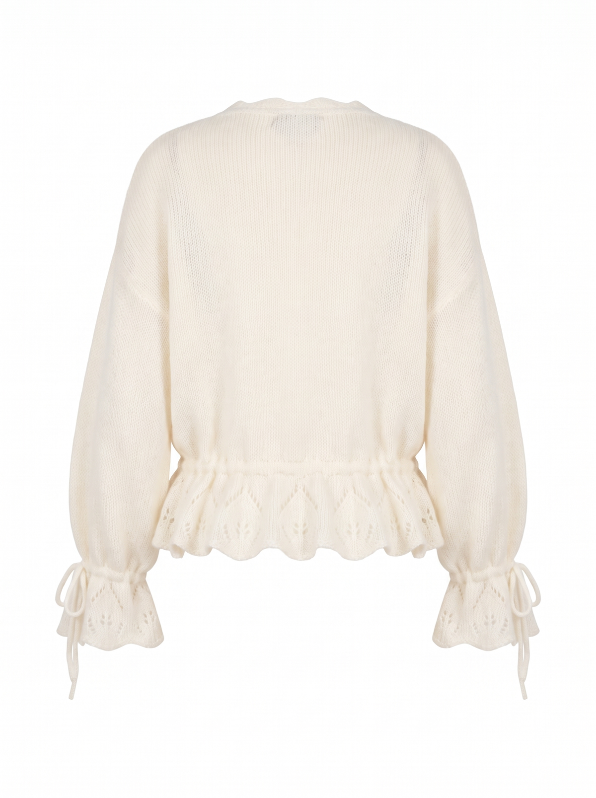 June-Esther | Women's Pointelle Lace Poet-Sleeve Knit Cardigan back