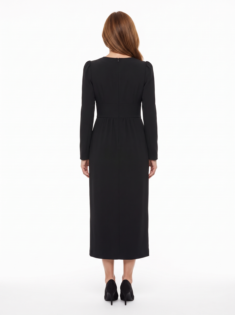 Black midi dress, back view
