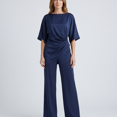 Paige | Women's Satin-Feel Draped Top and Wide-Leg Trouser Set