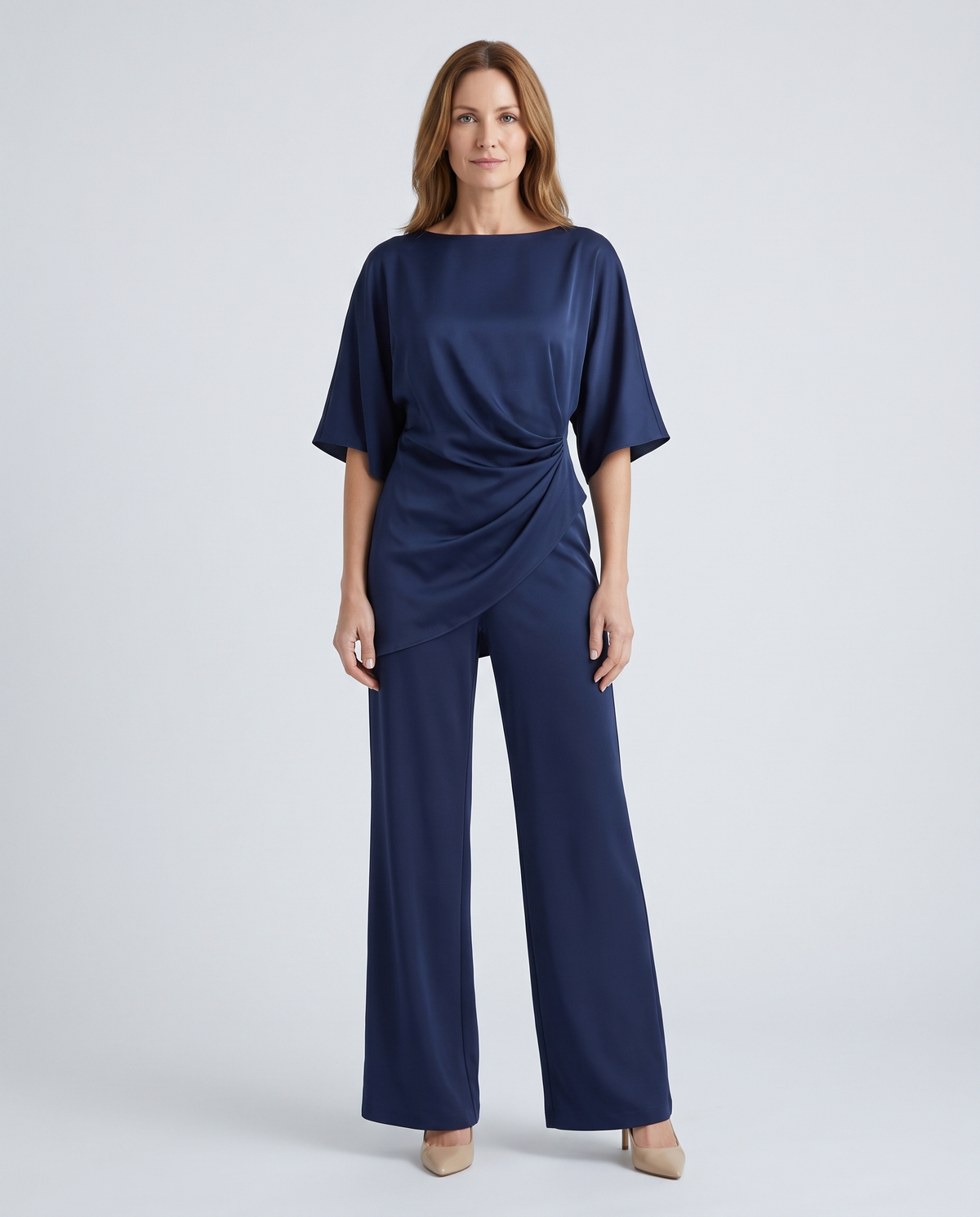 Paige | Women's Satin-Feel Draped Top and Wide-Leg Trouser Set