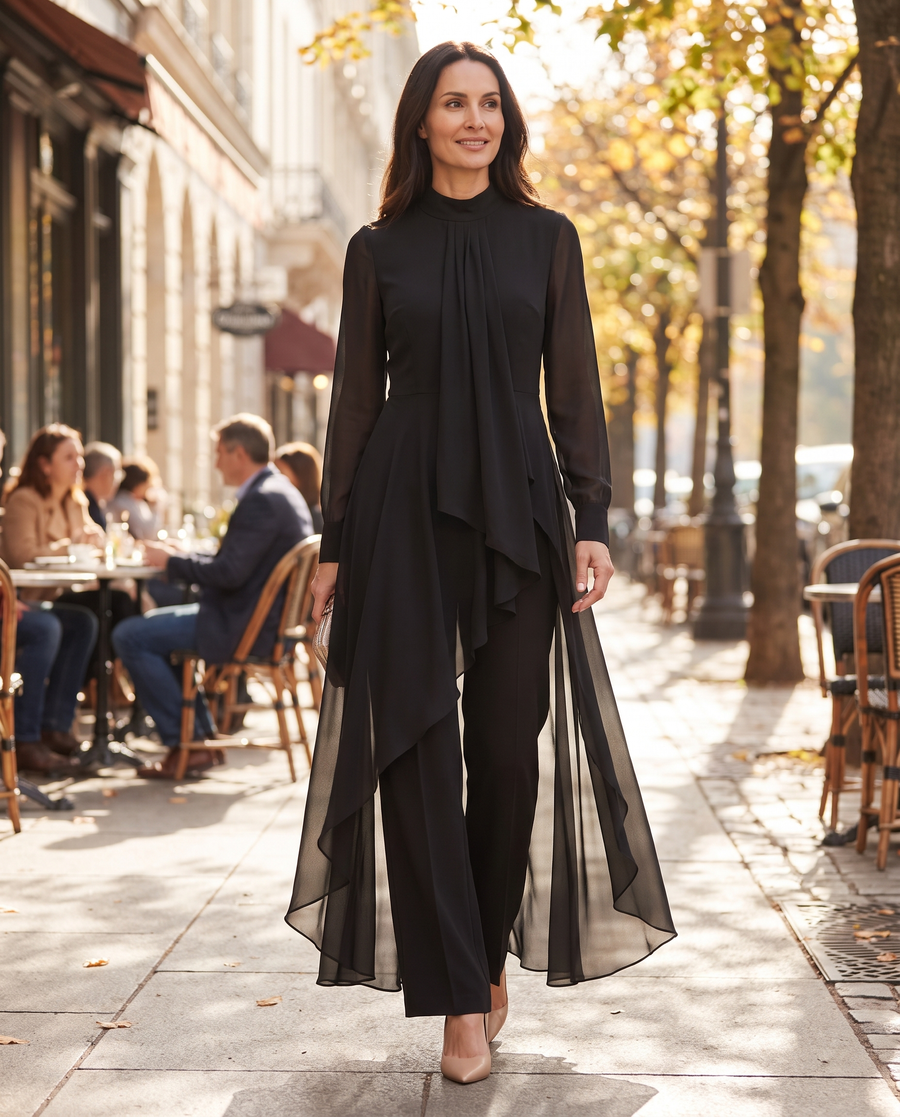 Juliette | Women's Chiffon Overlay Tunic and Wide-Leg Trouser Set