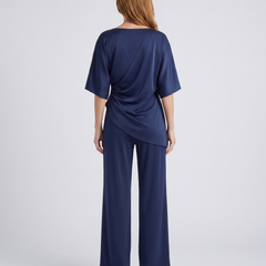 Paige | Women's Satin-Feel Draped Top and Wide-Leg Trouser Set