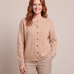 Noemi | Women's Button-Front Crew Neck Cardigan - Beige