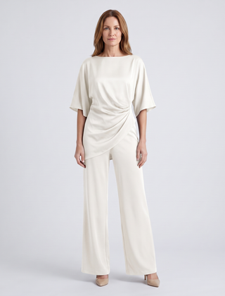 Paige | Women's Satin-Feel Draped Top and Wide-Leg Trouser Set - White