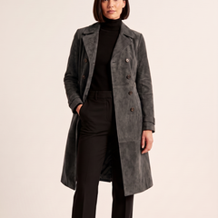 Marisa | Women's Longline Double-Breasted Tailored Trench Coat - Dark Grey