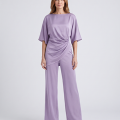 Paige | Women's Satin-Feel Draped Top and Wide-Leg Trouser Set - Lavender
