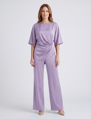 Paige | Women's Satin-Feel Draped Top and Wide-Leg Trouser Set - Lavender