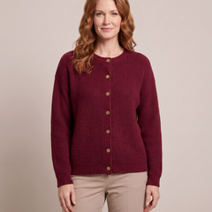 Noemi | Women's Button-Front Crew Neck Cardigan - Red