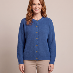 Noemi | Women's Button-Front Crew Neck Cardigan - Blue