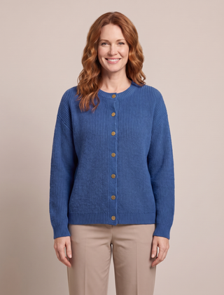 Noemi | Women's Button-Front Crew Neck Cardigan - Blue