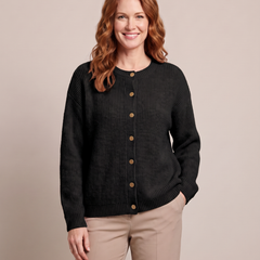 Noemi | Women's Button-Front Crew Neck Cardigan - Black