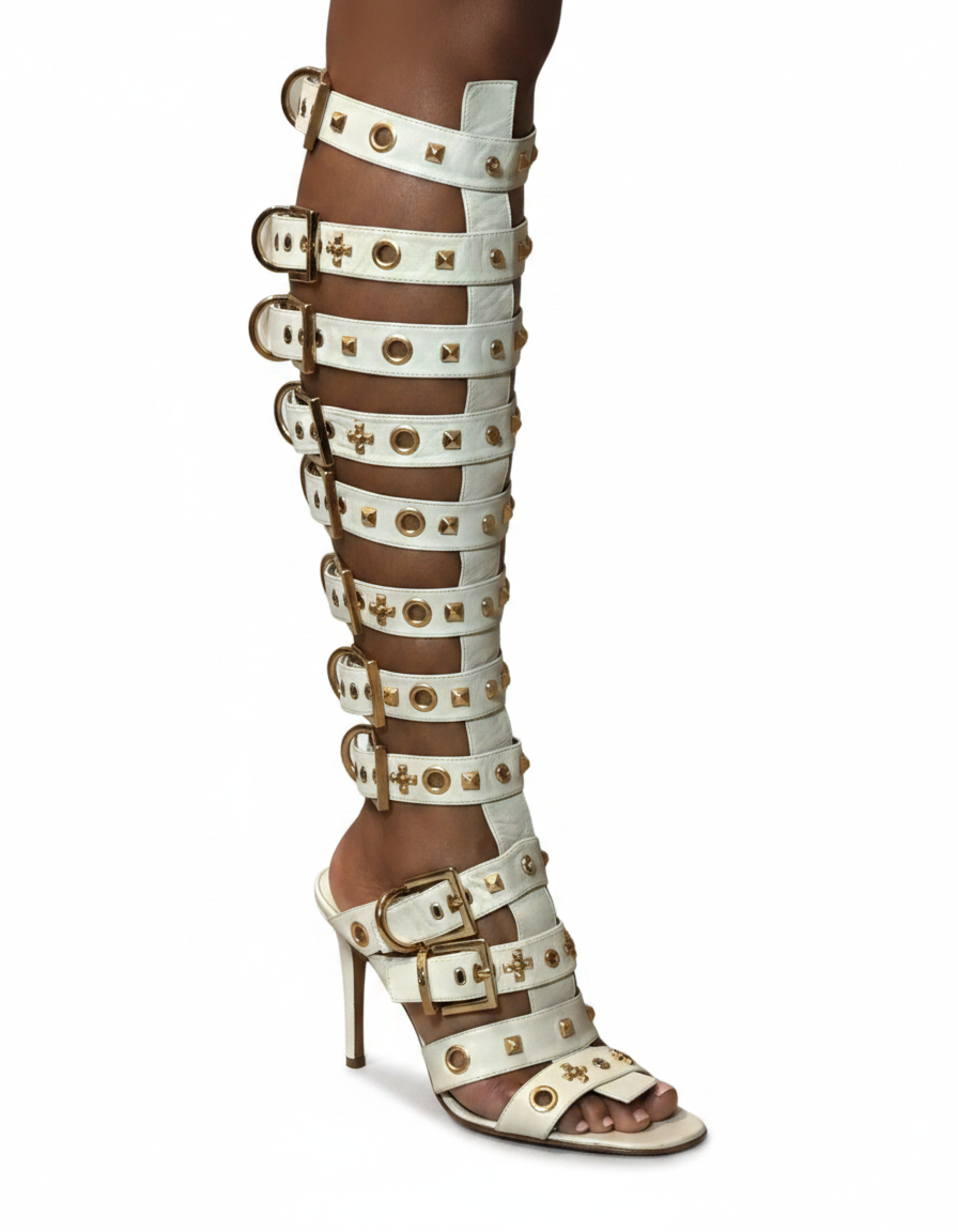 Macy | Women's Buckle Eyelet Gladiator Sandals in White