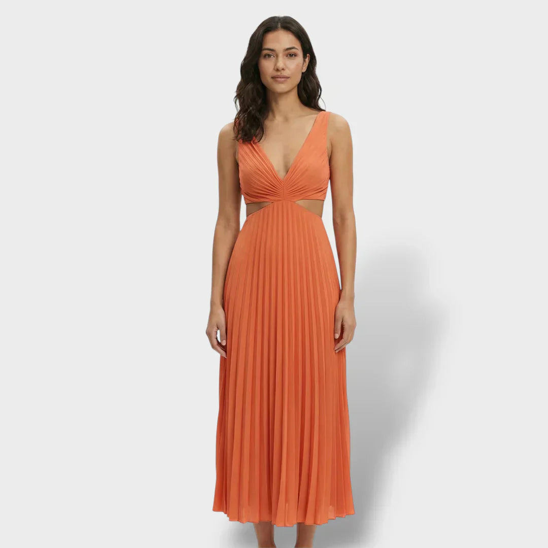 Maren | Women's Pleated V-Neck Cutout Summer Dress