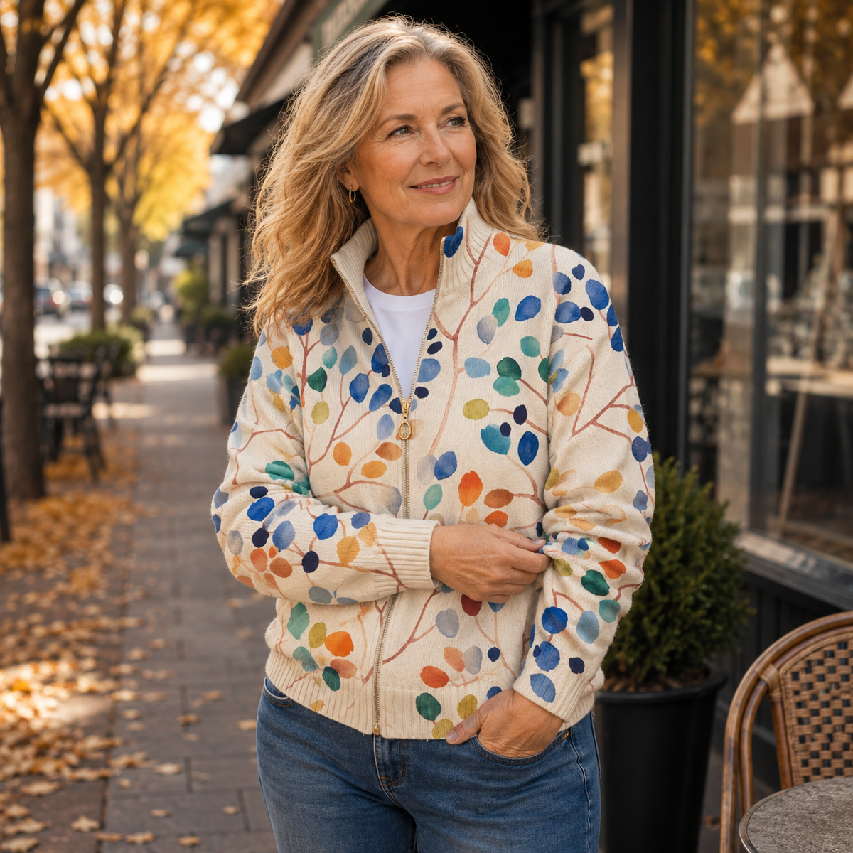 Orvella | Women's Botanical Print Zip-Up Cardigan