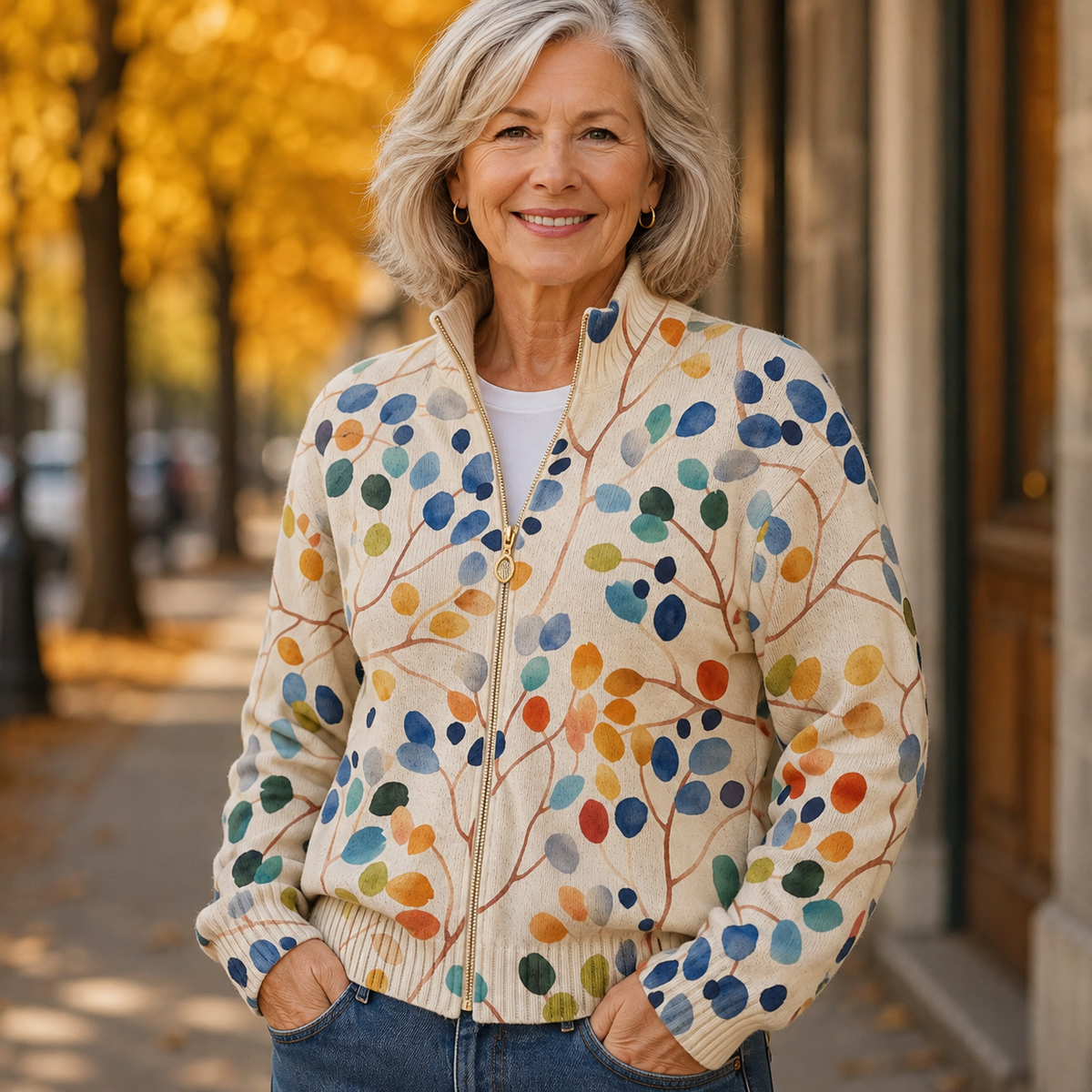 Orvella | Women's Botanical Print Zip-Up Cardigan
