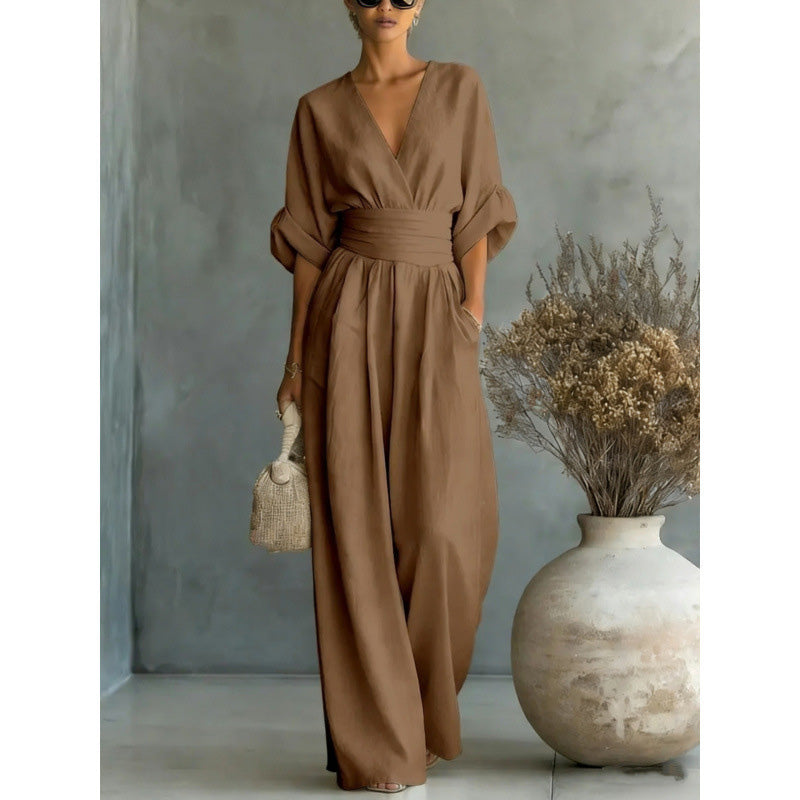 Francine | Women's V-Neck Wide-Leg Jumpsuit