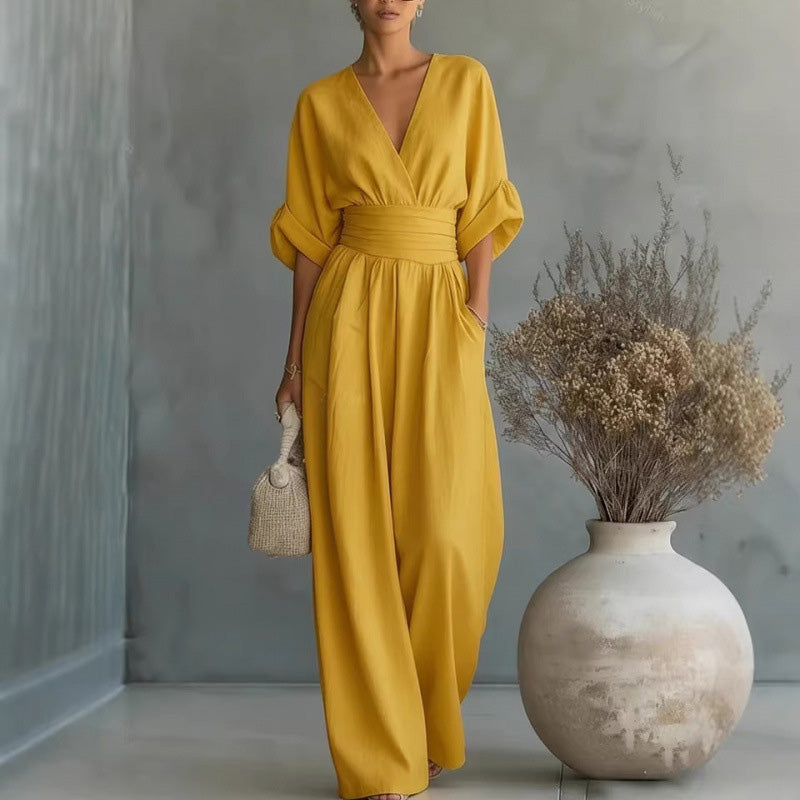 Francine | Women's V-Neck Wide-Leg Jumpsuit