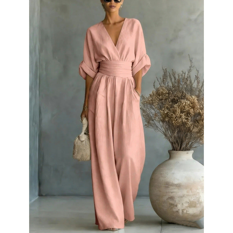Francine | Women's V-Neck Wide-Leg Jumpsuit