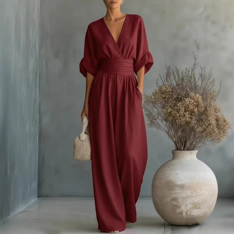 Francine | Women's V-Neck Wide-Leg Jumpsuit