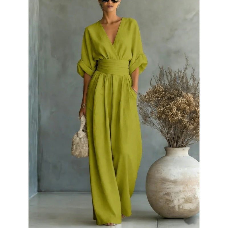 Francine | Women's V-Neck Wide-Leg Jumpsuit
