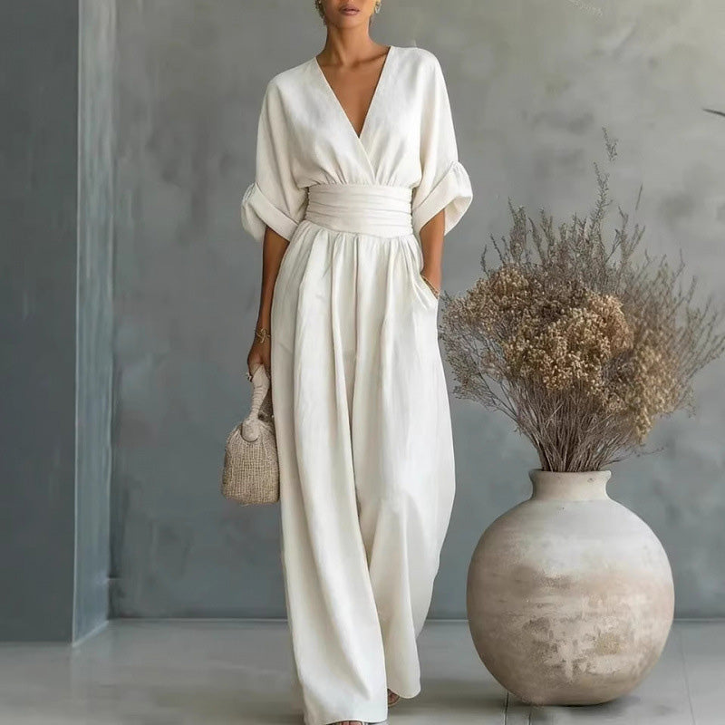 Francine | Women's V-Neck Wide-Leg Jumpsuit