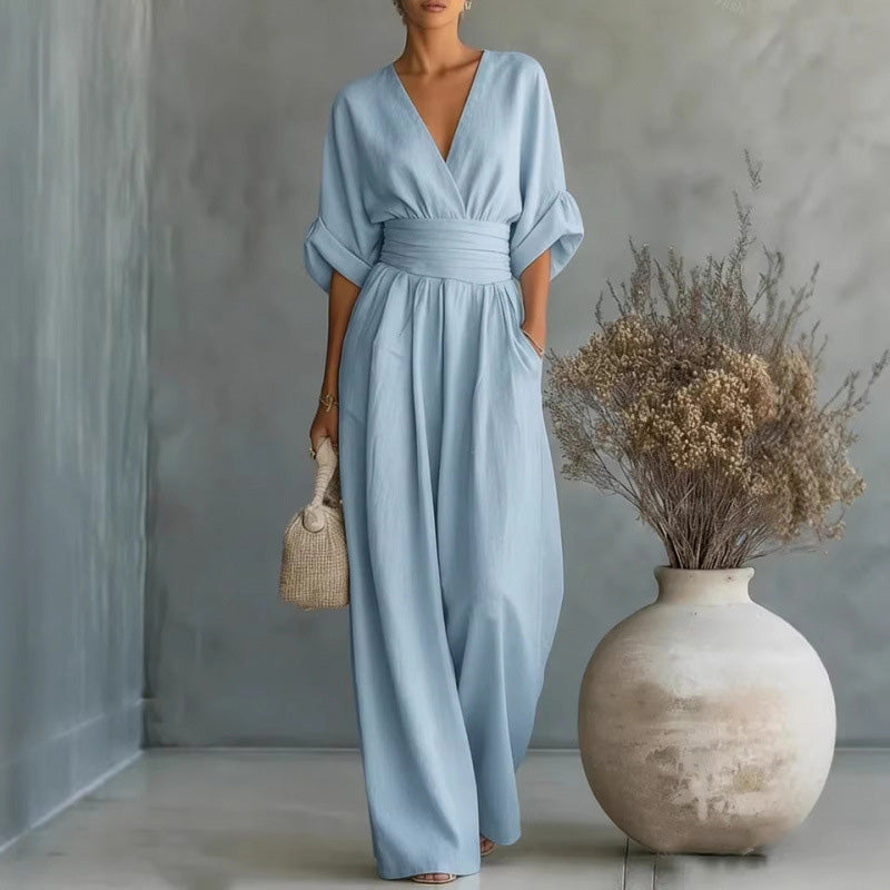 Francine | Women's V-Neck Wide-Leg Jumpsuit